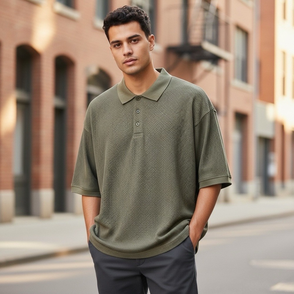 The Territory Ahead Men's 2XL Gray- Green Polo Waffled Cotton Golf‎ Casual
